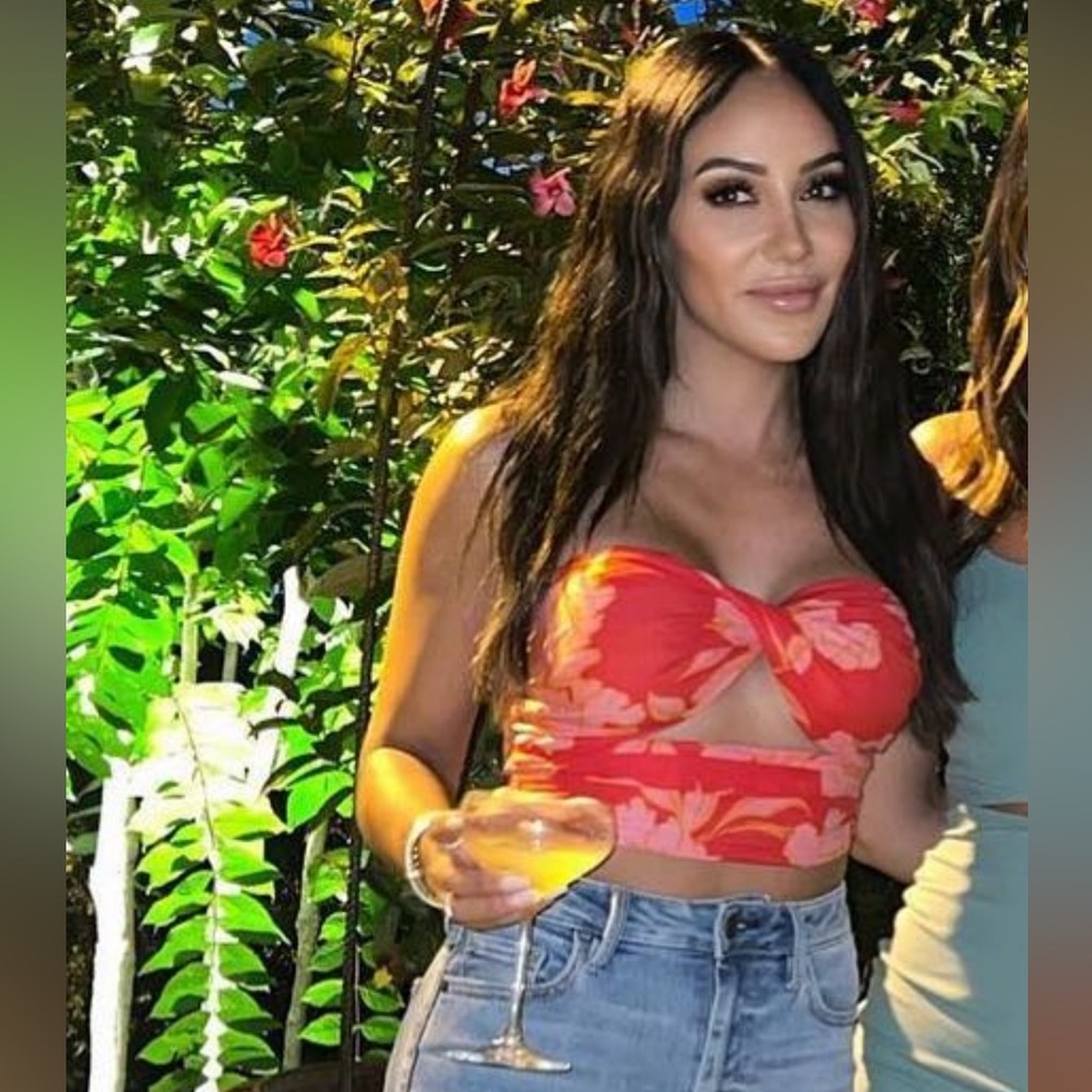 Strapless Red/Orange Floral Twisted Top